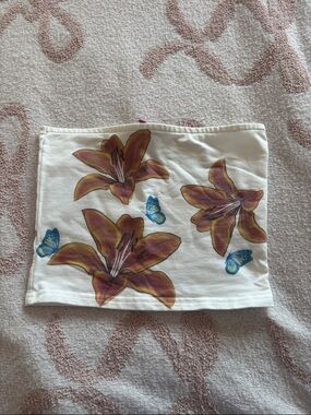 Edikted Cream Floral Butterfly Tube Top